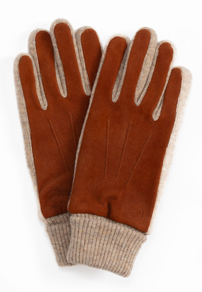 Ziegen Wildlederhandschuhe mit Kaschmirfutter und Stulpen touchscreen braun/beige