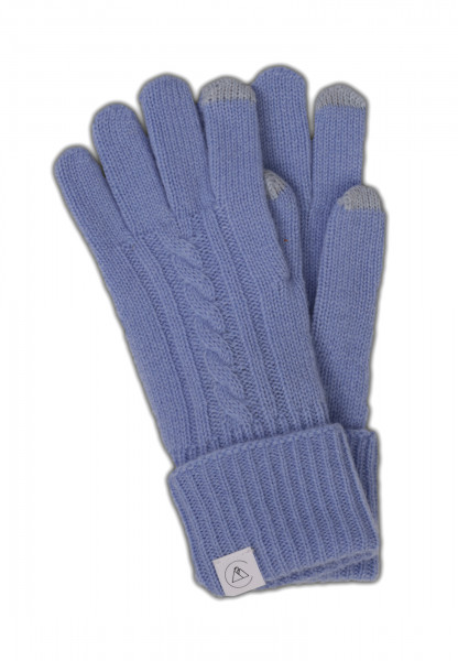 Kaschmir Handschuhe mit Zopfmuster und Touchscreen tauglich hellblau
