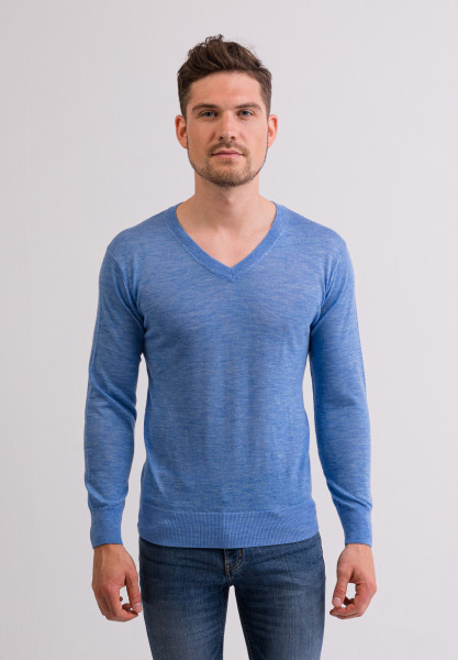 Kaschmir V-Ausschnitt Pullover hellblau (Frühling)