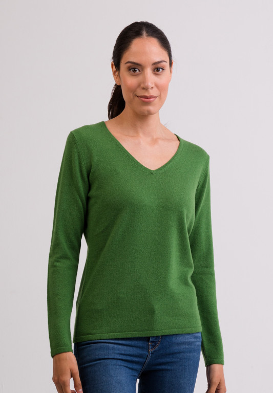 Kaschmir V-Ausschnitt Pullover grün