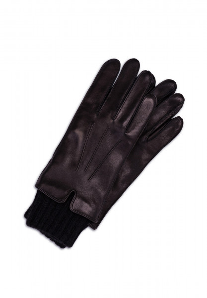 Lederhandschuhe mit Pulswärmer und Touchscreen tauglich schwarz