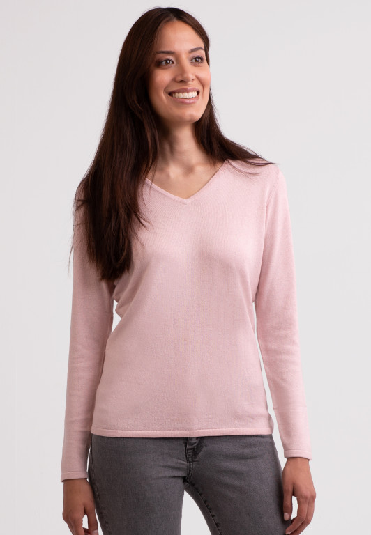 Seide Kaschmir V-Ausschnitt Pullover blush rosa