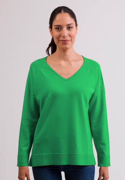 Kaschmir V-Ausschnitt Pullover mit Seitenschlitzen grün