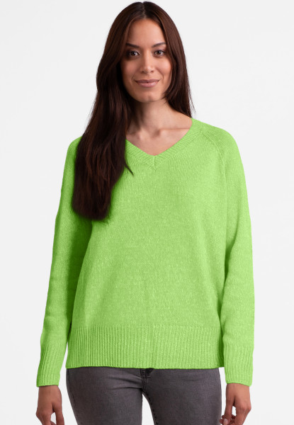 Seide Kaschmir Oversize Style V-Ausschnitt Pullover kiwi grün melange