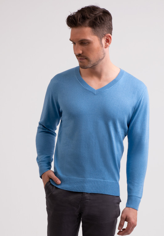 Seide Kaschmir V-Ausschnitt Pullover capri blau