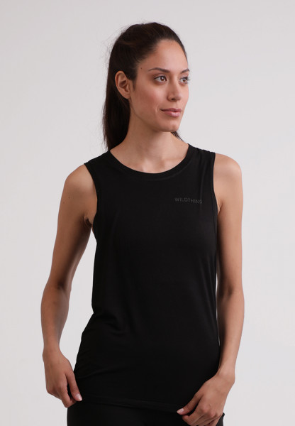 Yoga T-Shirt ärmellos aus Bambus schwarz