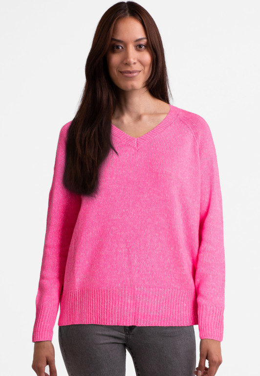 Seide Kaschmir Oversize Style V-Ausschnitt Pullover hell pink melange