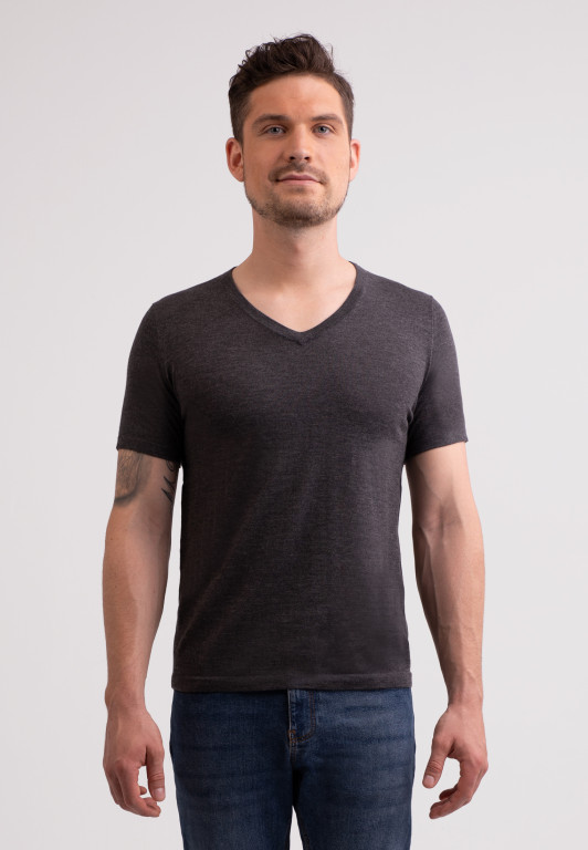 Kaschmir T-Shirt mit V-Ausschnitt dunkel anthrazit