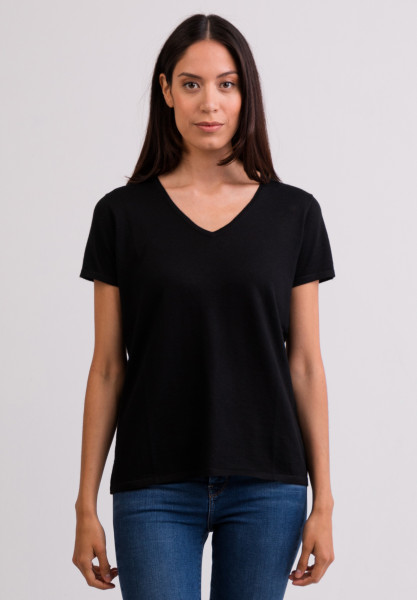 Kaschmir T-Shirt mit V-Ausschnitt schwarz